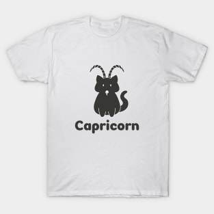 Capricorn Cat Zodiac Sign with Text (Black and White) T-Shirt